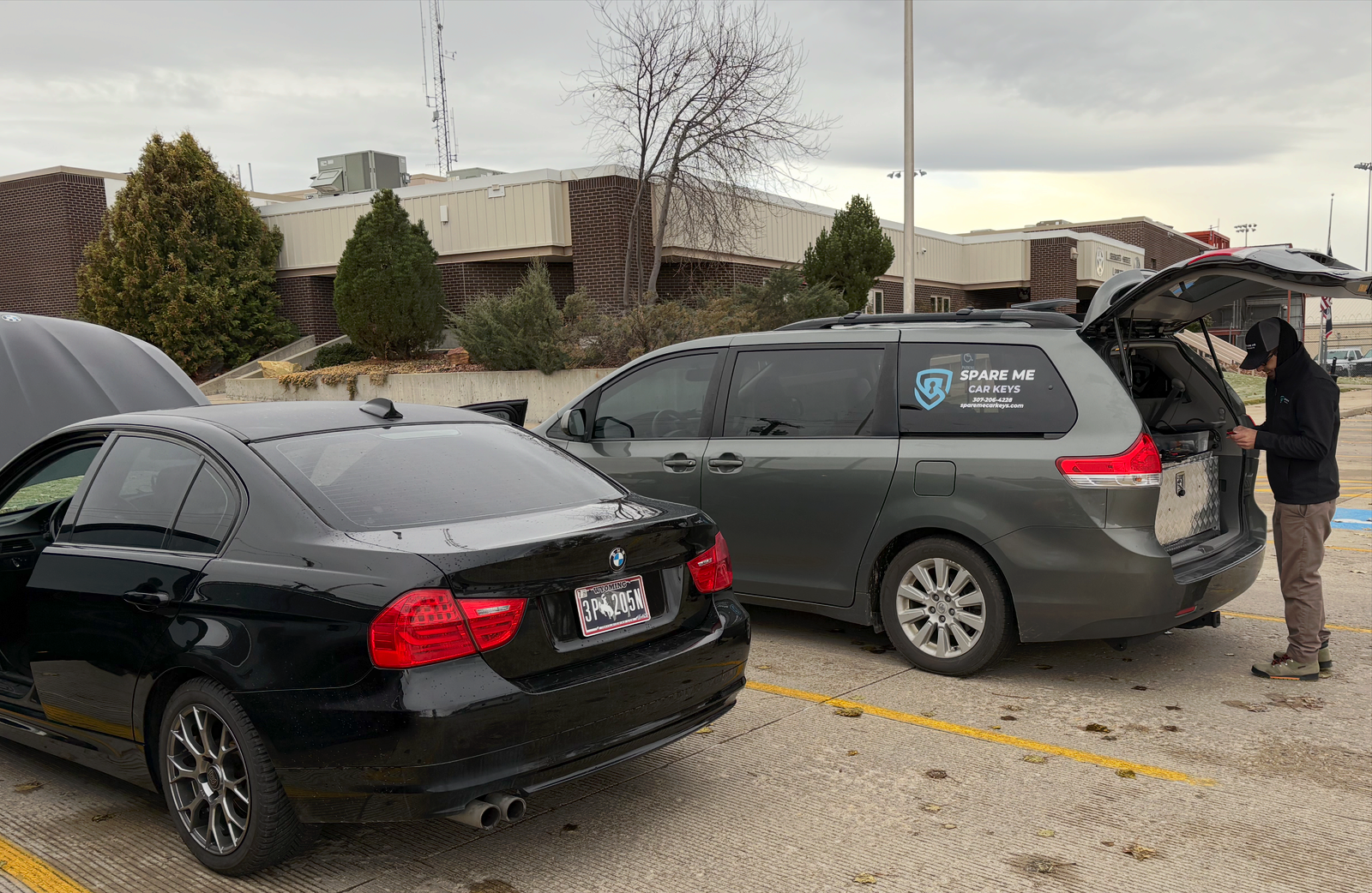 Spare Me Car Keys service van programming a BMW key in Sheridan, Wyoming